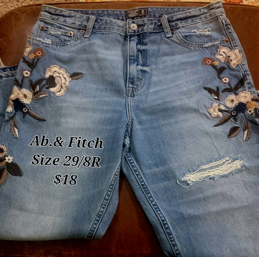 A & F Denim Jeans w/ Floral Detail